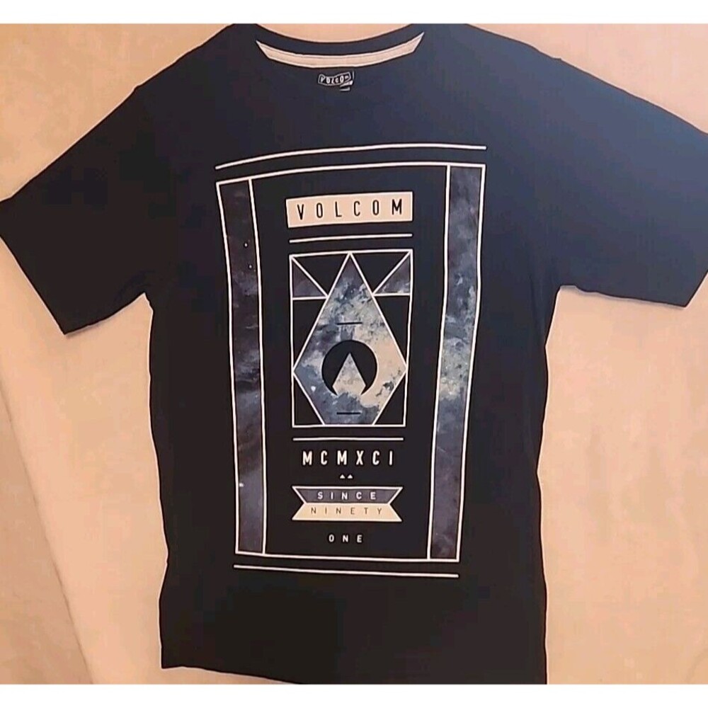 Volcom Mens Size Small Black Graphic Short Sleeve Crew Neck Top Logo T-Shirt